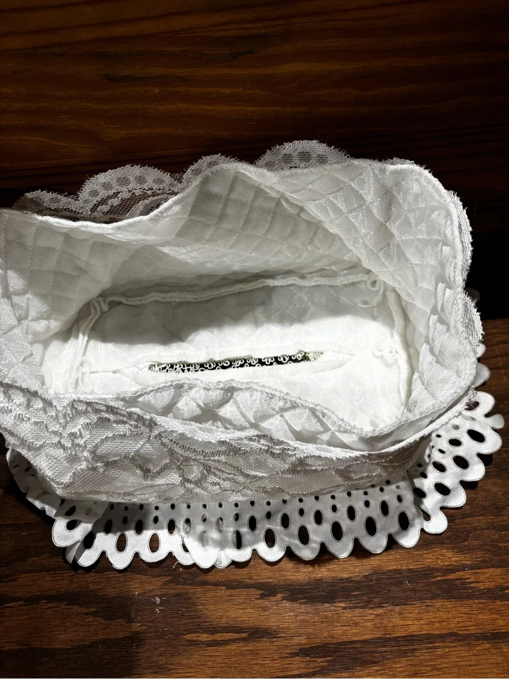 White Embroidered Lace coushion cover & tissue cover.